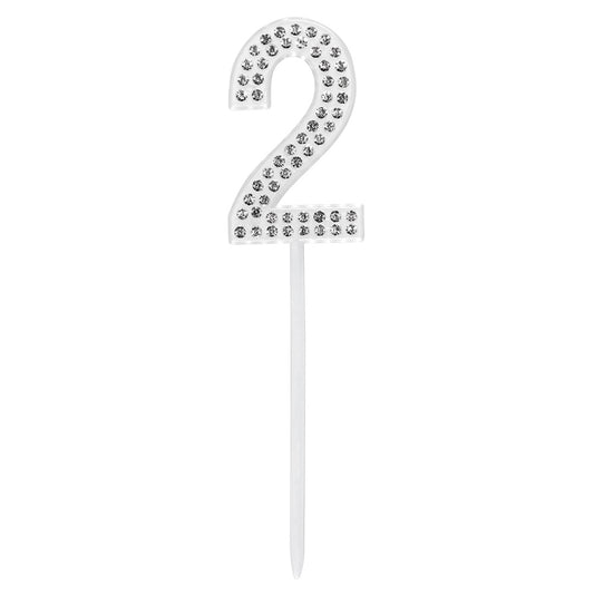 Bougie Chiffre 2 Pailletée Argentée - Décoration Gâteau d'Anniversaire