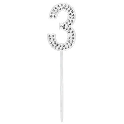 Bougie chiffre 3 pailletée argentée pour gâteau d'anniversaire