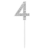 Bougie Chiffre 4 Strass Paillettes Blanc pour Gâteau