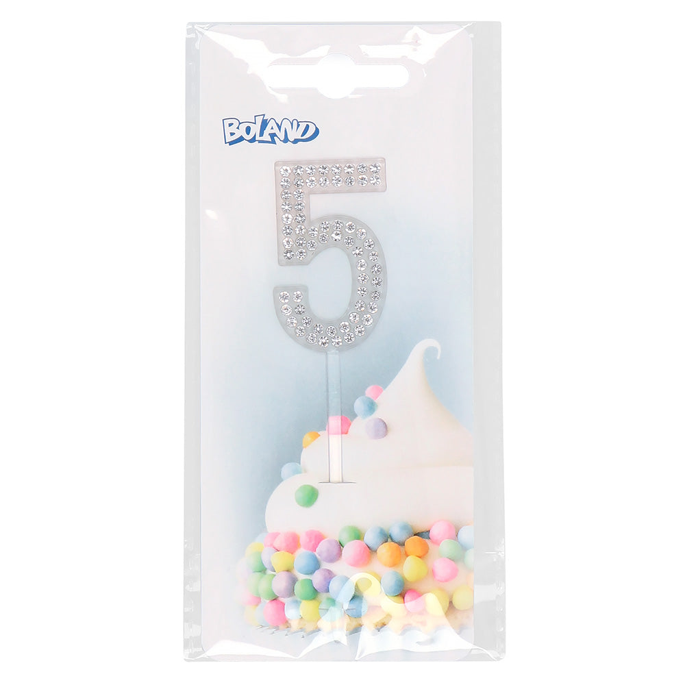 Bougie Chiffre 5 Scintillante avec Strass - Décoration Gâteau