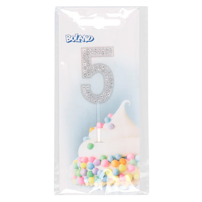 Bougie Chiffre 5 Scintillante avec Strass - Décoration Gâteau
