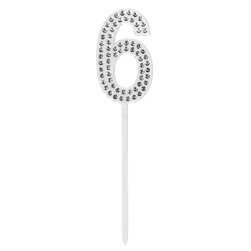 Bougie d'anniversaire chiffre 6 argentée avec strass - Décoration gâteau
