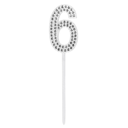 Bougie d'anniversaire chiffre 6 argentée avec strass - Décoration gâteau