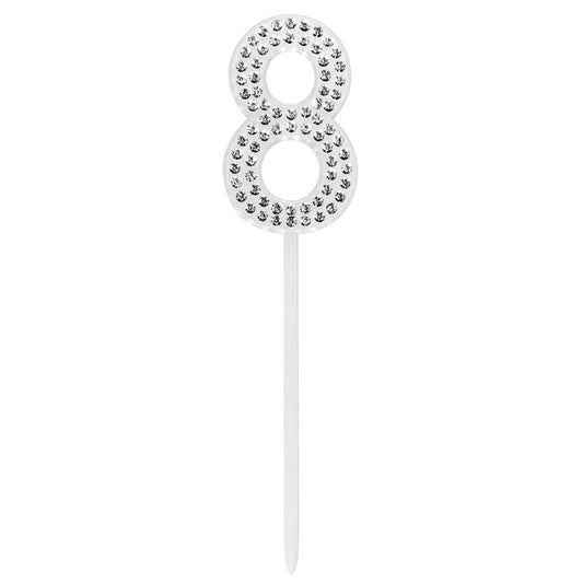 Bougie chiffre 8 pailletée argent - Décoration gâteau anniversaire