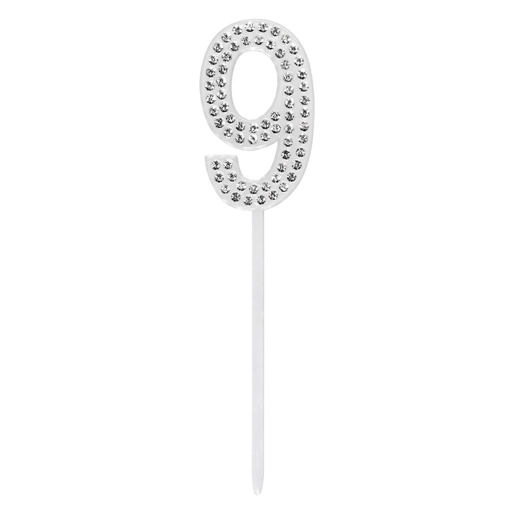 Bougie Chiffre 9 Strass Blanc - Décoration Gâteau Anniversaire