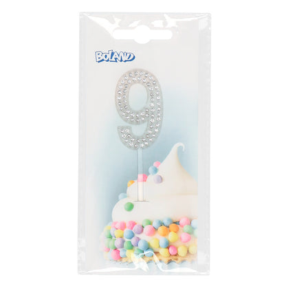 Bougie Chiffre 9 Strass Blanc - Décoration Gâteau Anniversaire