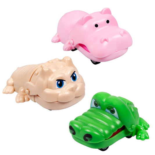 Lot 3 jouets animaux à roulettes - Hippopotame rose, éléphant beige, crocodile vert
