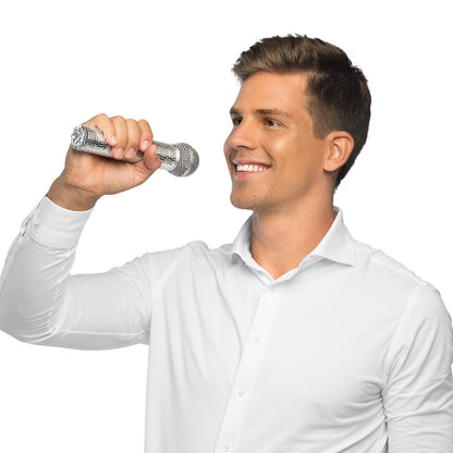 Microphone Disco Paillettes Argentées 30cm - Accessoire Fête