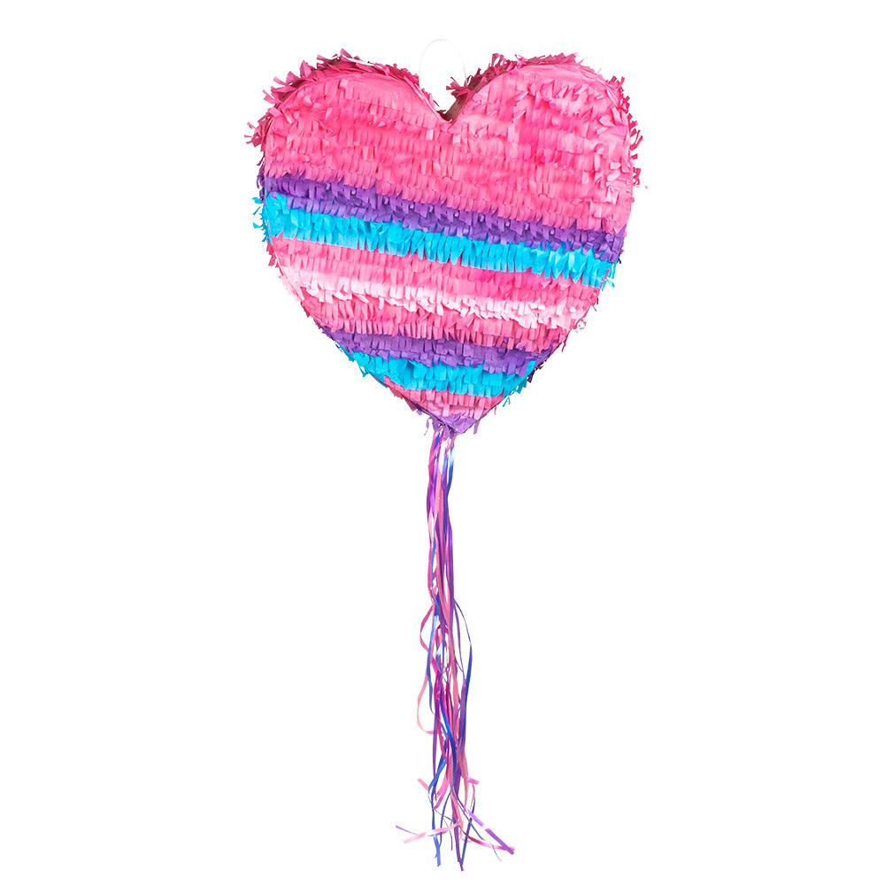 Pinata Cœur Multicolore Rayé Rose Cyan Violet