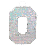 Piñata chiffre 0 pailletée arc-en-ciel avec gourdin