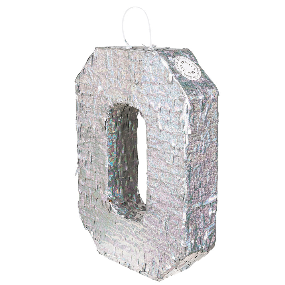 Piñata chiffre 0 pailletée arc-en-ciel avec gourdin