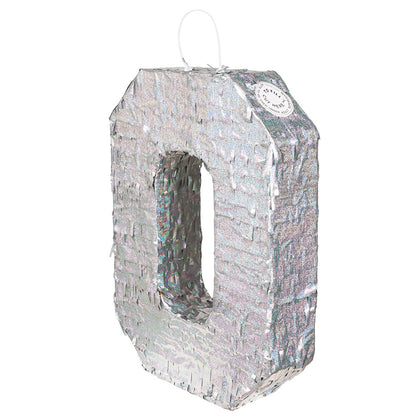 Piñata chiffre 0 pailletée arc-en-ciel avec gourdin