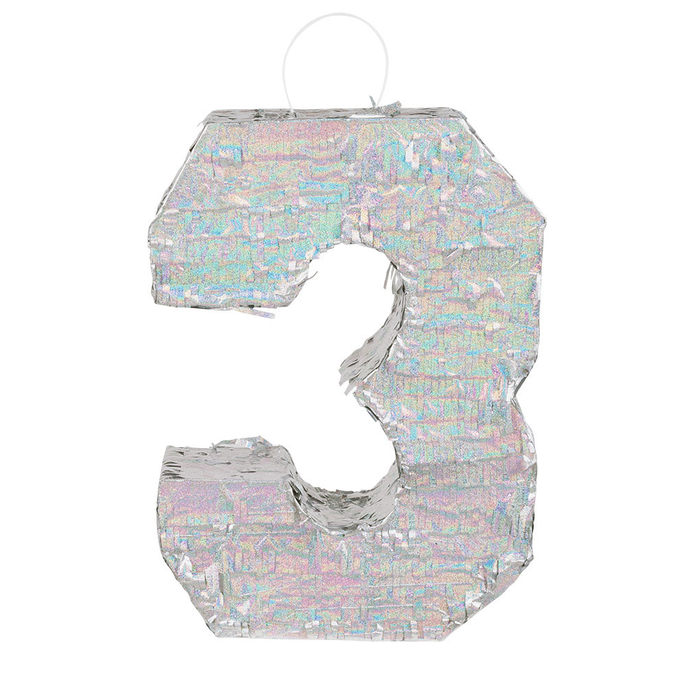 Piñata Chiffre 3 Holographique - Accessoire Fête Anniversaire