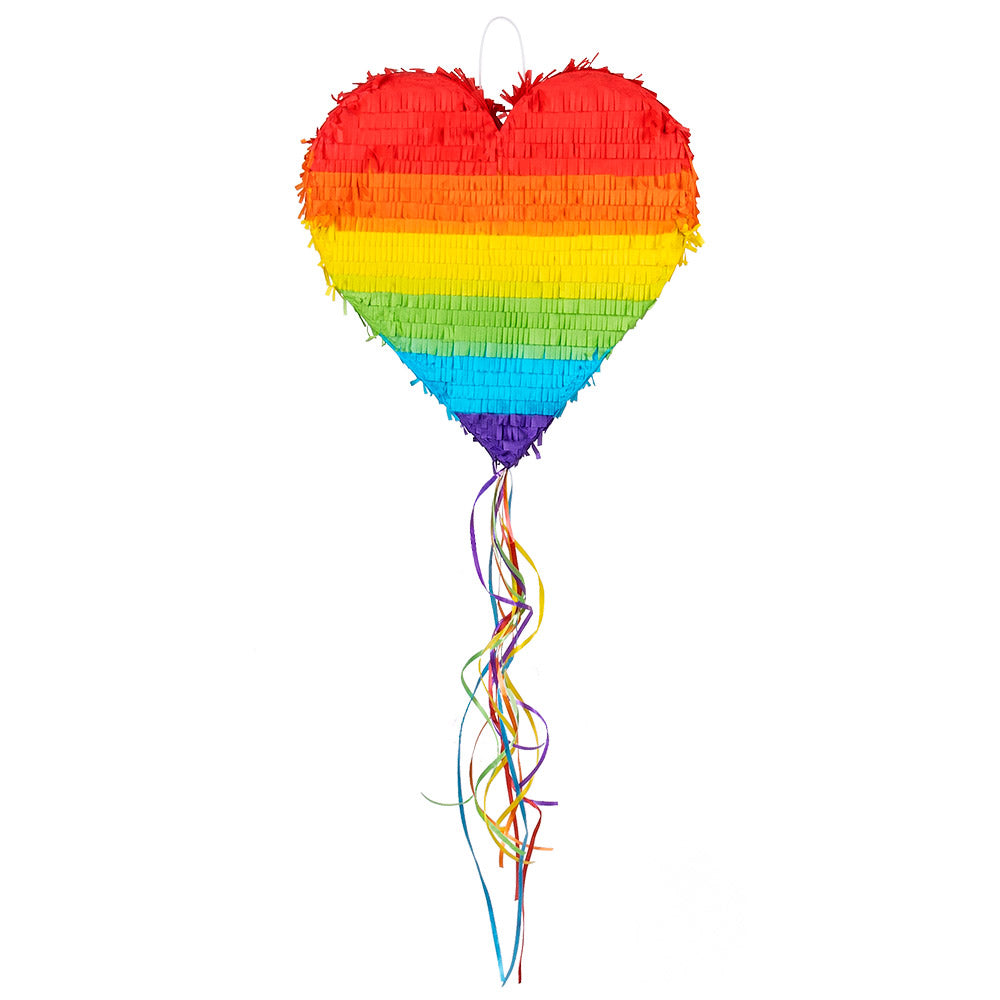 Piñata Cœur Arc-en-ciel avec Cordes - Decoration Fête