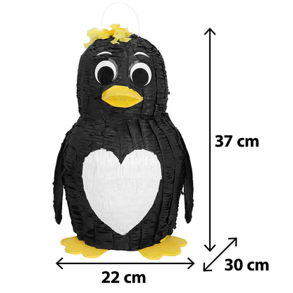Pinata Manchot Noir - Décoration Fête 37cm Cœur Blanc