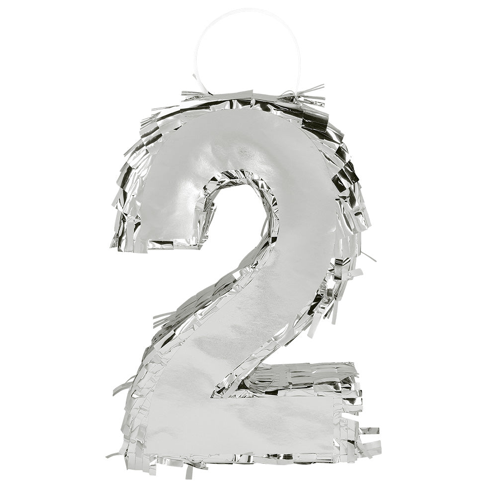 Piñata Chiffre 2 Argentée - Deco Anniversaire 60cm