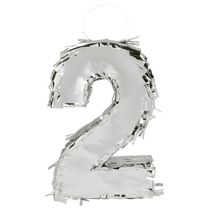 Piñata Chiffre 2 Argentée - Deco Anniversaire 60cm