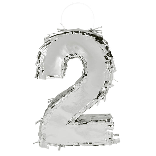 Piñata Chiffre 2 Argentée - Deco Anniversaire 60cm