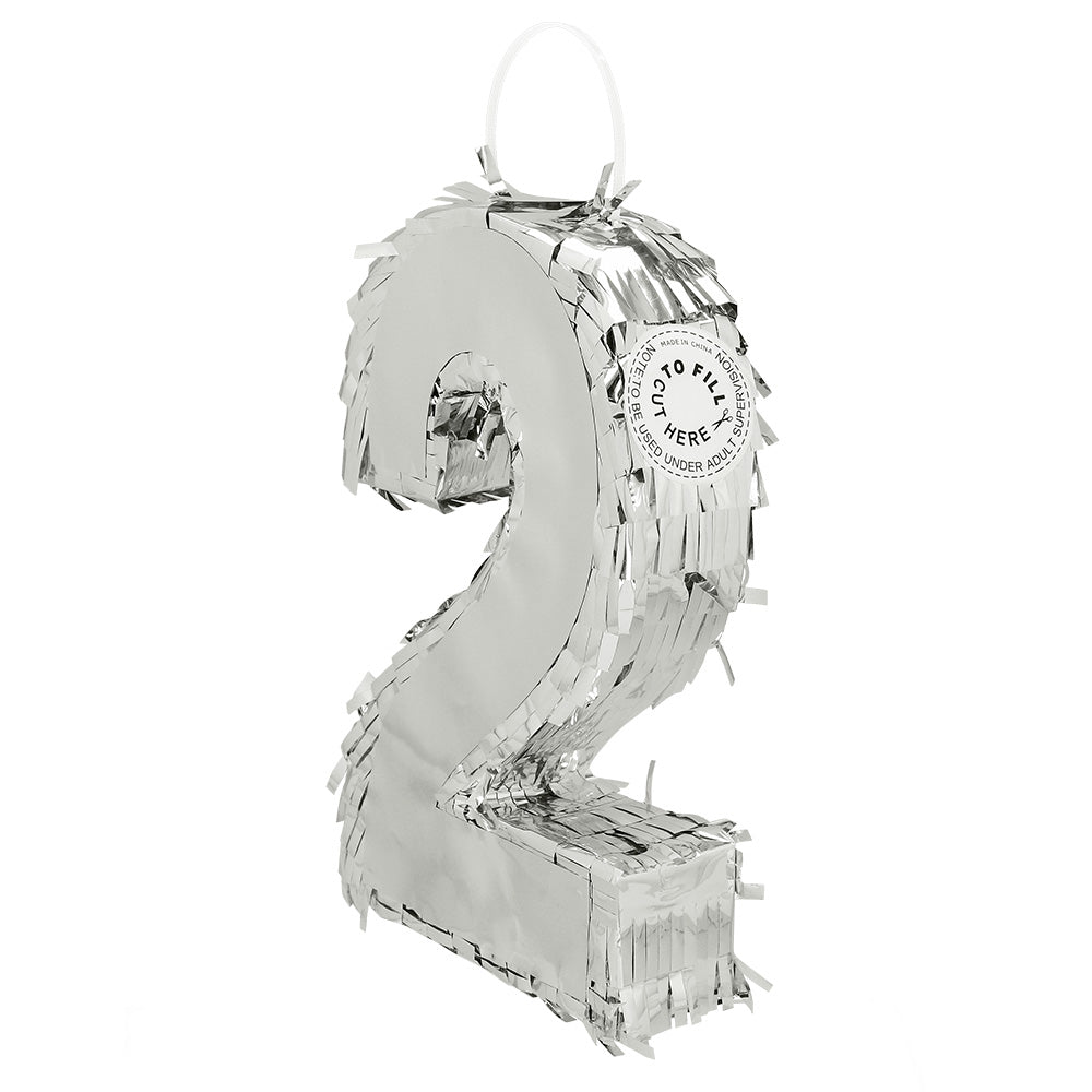 Piñata Chiffre 2 Argentée - Deco Anniversaire 60cm