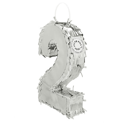 Piñata Chiffre 2 Argentée - Deco Anniversaire 60cm