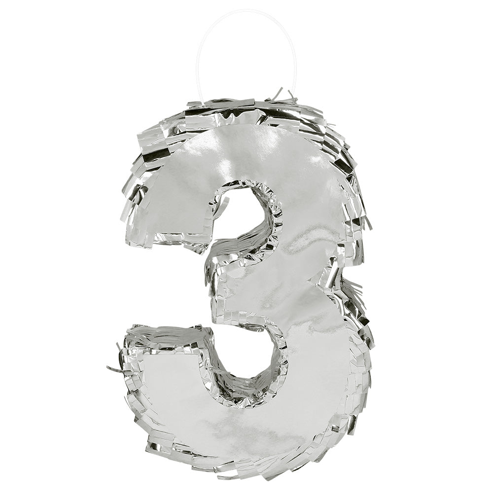 Piñata Chiffre 3 Argentée - Décoration Anniversaire Fête