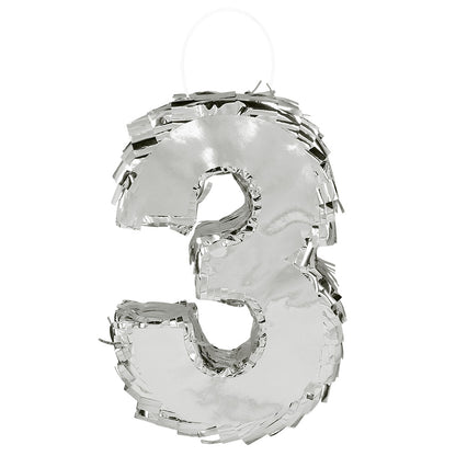 Piñata Chiffre 3 Argentée - Décoration Anniversaire Fête