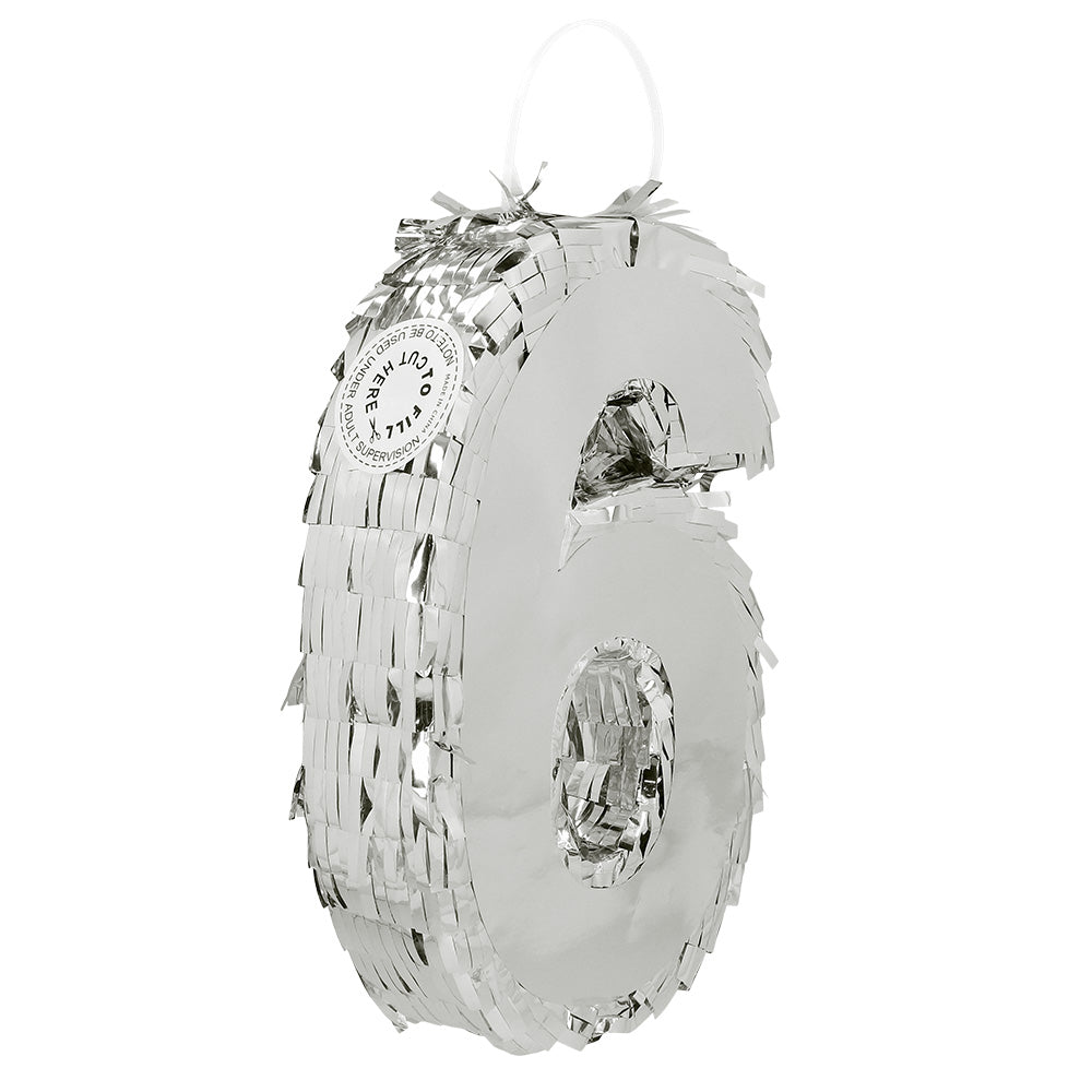 Piñata Chiffre 6 Argenté - Décoration Fête Anniversaire
