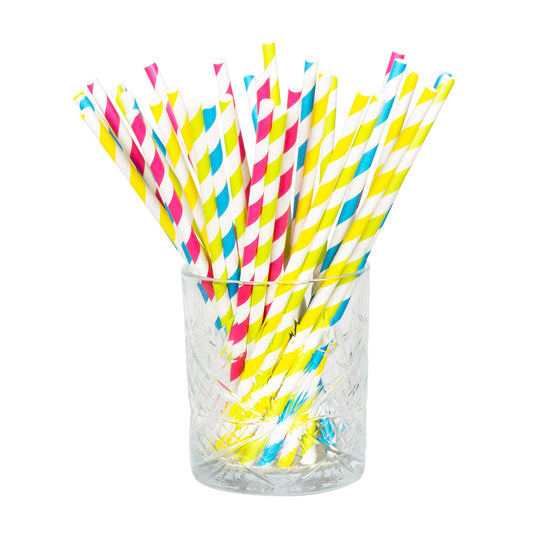 Pailles Spiralées Colorées - Lot de Pailles à Rayures Multicolores