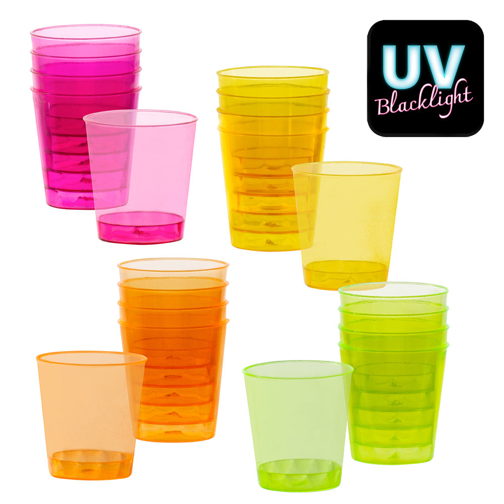 Verres Fluo Blacklight UV - 24 Gobelets Colorés Réutilisables