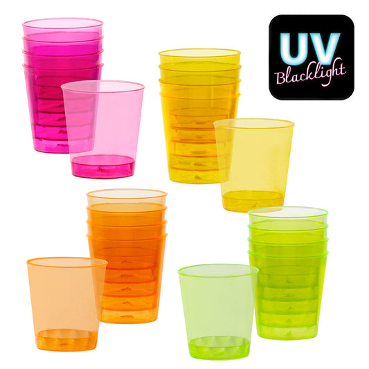 Verres Fluo Blacklight UV - 24 Gobelets Colorés Réutilisables
