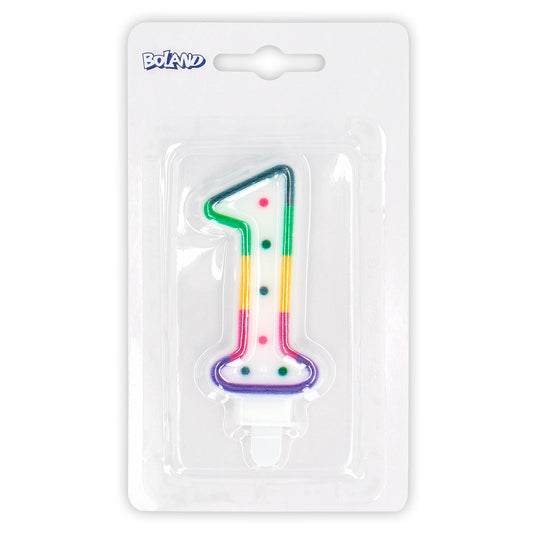 Bougie Chiffre 1 Multicolore - Décoration Gâteau d'Anniversaire