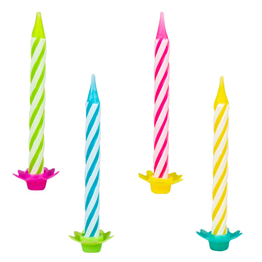 Bougies d'anniversaire spirales colorées avec supports - 24 pcs