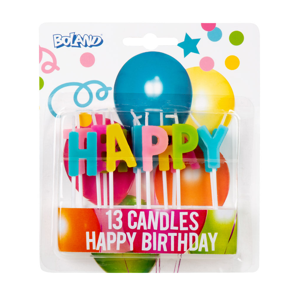 Bougies d'Anniversaire Happy Birthday Colorées - 13 pièces