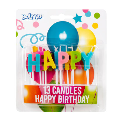 Bougies d'Anniversaire Happy Birthday Colorées - 13 pièces