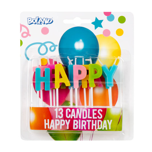 Bougies d'Anniversaire Happy Birthday Colorées - 13 pièces