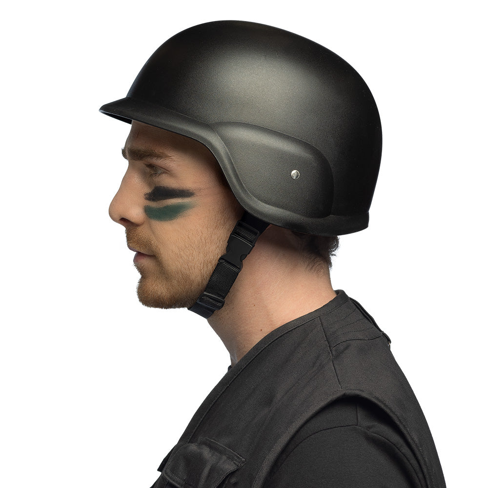 Casque de Combat Militaire Noir Réglable avec Jugulaire
