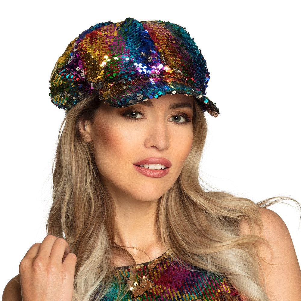 Casquette Sequins Réversibles Arc-en-ciel - Paillettes Changeantes