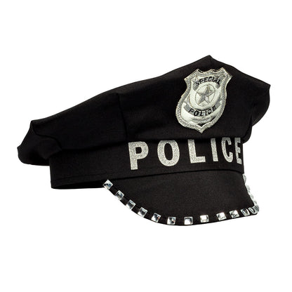 Casquette Police Noire avec Badge et Studs