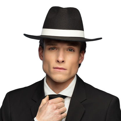 Chapeau Fedora Noir avec Bande Blanche - Années 20 & Années 30