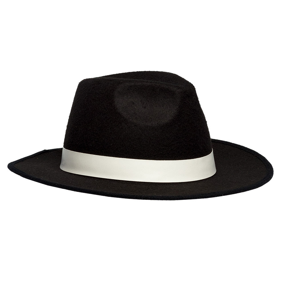 Chapeau Fedora Noir avec Bande Blanche - Années 20 & Années 30