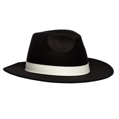 Chapeau Fedora Noir avec Bande Blanche - Années 20 & Années 30