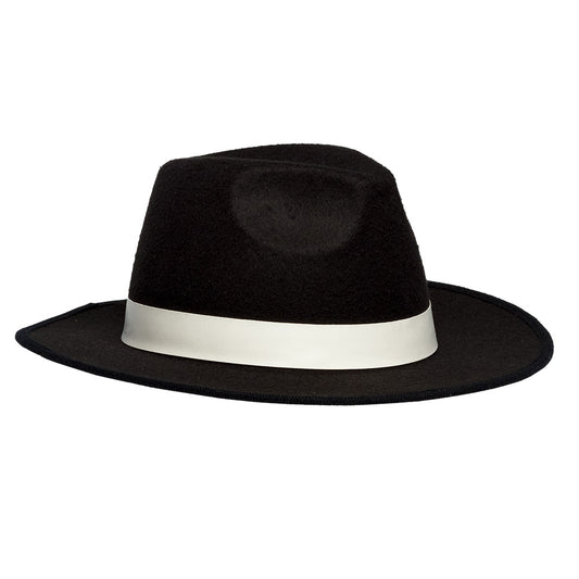 Chapeau Fedora Noir avec Bande Blanche - Années 20 & Années 30