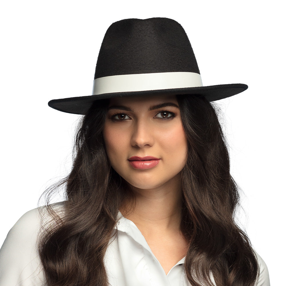 Chapeau Fedora Noir avec Bande Blanche - Années 20 & Années 30