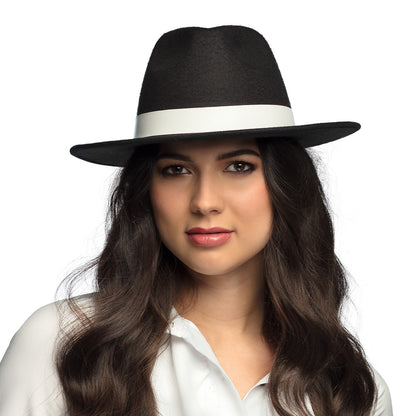 Chapeau Fedora Noir avec Bande Blanche - Années 20 & Années 30
