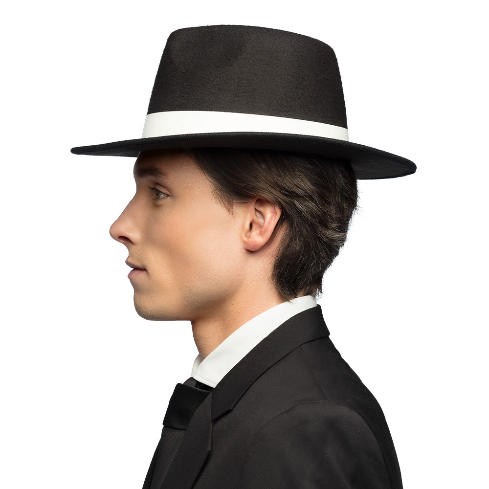 Chapeau Fedora Noir avec Bande Blanche - Années 20 & Années 30