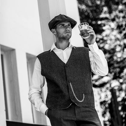 Ensemble Gilet Tweed Gris & Casquette Homme Années 20