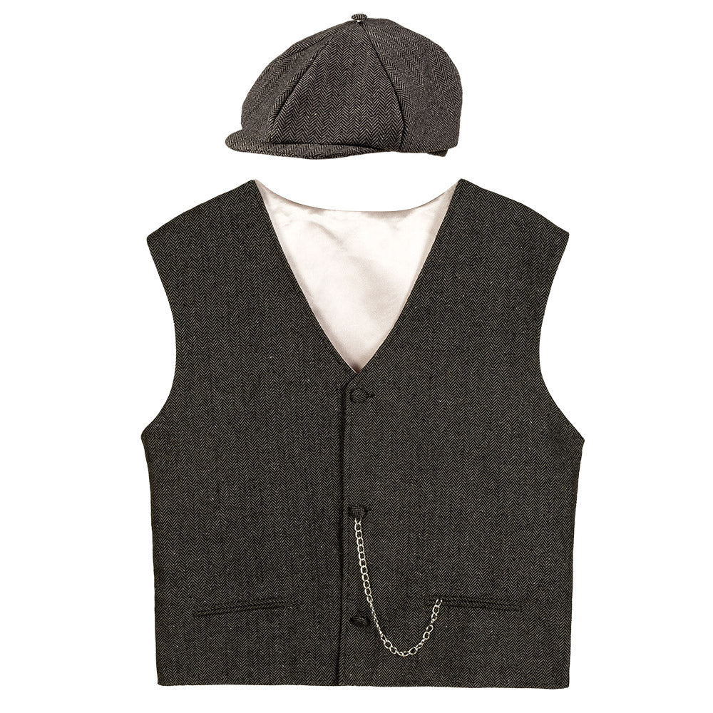 Costume années 1920 homme : Gilet + Casquette tweed vintage