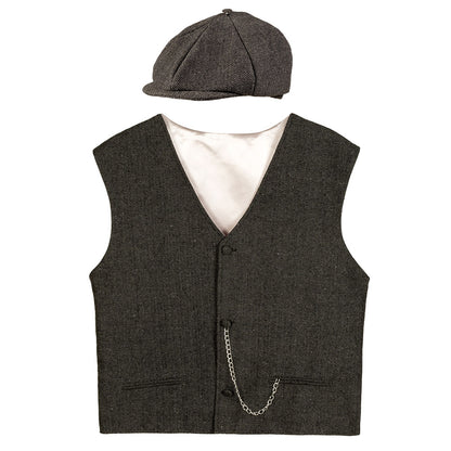 Costume années 1920 homme : Gilet + Casquette tweed vintage