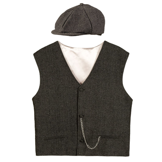 Costume années 1920 homme : Gilet + Casquette tweed vintage