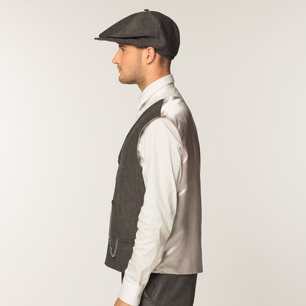 Costume années 1920 homme : Gilet + Casquette tweed vintage